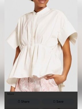 Victoria Beckham White Short-Sleeve Peplum Button-Down Top